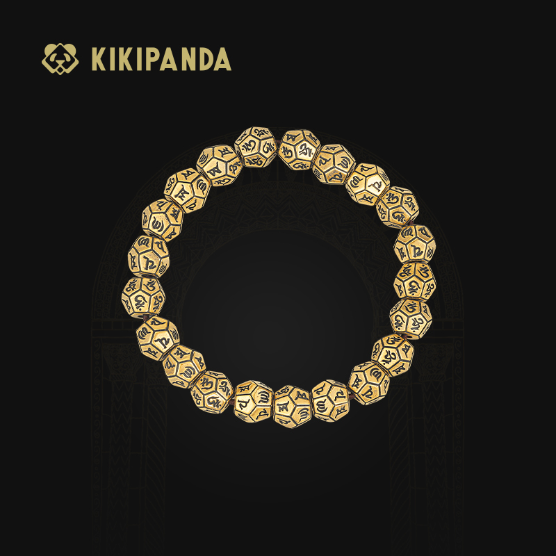 Kikipanda Qiqi Jewelry Black Gold Bracelet for Women, Pure Gold 999 Bracelet with Six-Word Mantra B Original Design