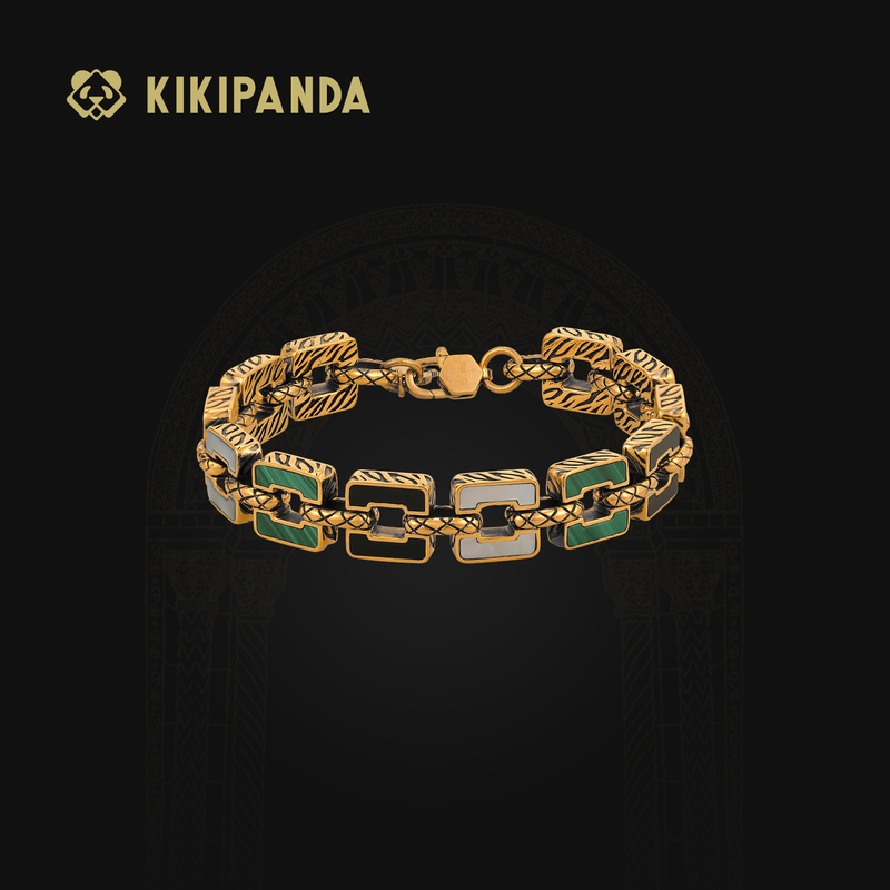 Kikipanda Qiqi Jewelry Black Gold Bracelet for Women, Pure Gold 999 Bracelet, Interlocking Square Rings, Original Design