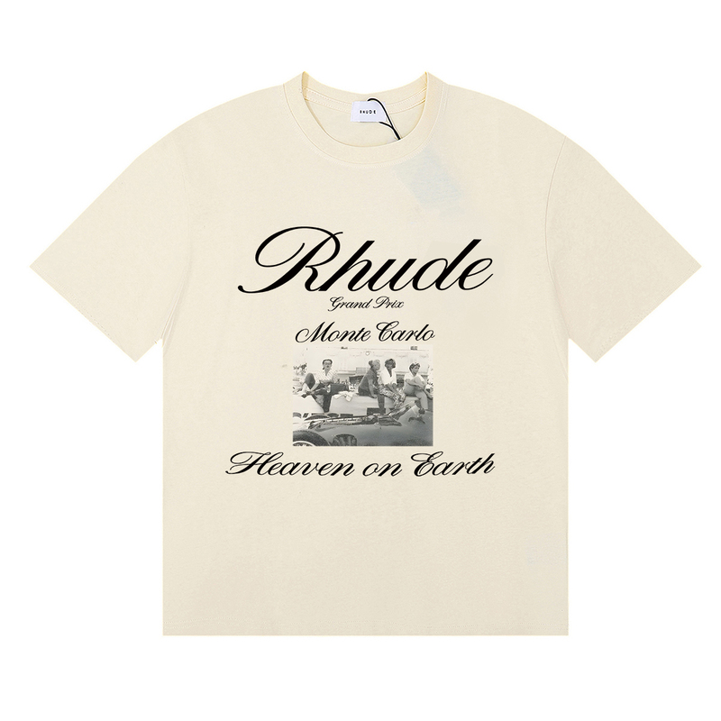 Trendy Rhude Heave on Earth Retro Print High Street Loose Unisex Couple Short-Sleeve T-Shirt for Summer Trendy Rhude Heave on Earth Retro Print High Street Loose Unisex Couple Short-Sleeve T-Shirt for Summer