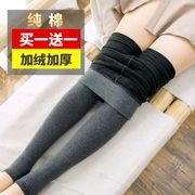 Quần cotton mùa đông ấm áp mùa đông quần nữ cộng với nhung dày mặc quần legging đen mỏng eo cao mùa đông kéo dài