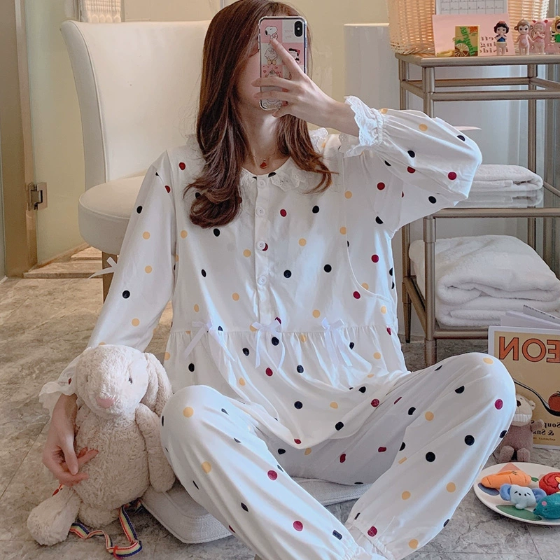 Dễ thương hoạt hình cotton của phụ nữ mang thai đồ ngủ của phụ nữ mùa xuân và mùa hè sau sinh 3456 quần áo giam giữ cho con bú sữa mẹ cho con bú quần áo phục vụ tại nhà - Giải trí mặc / Mum mặc