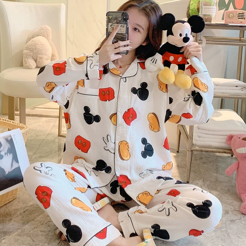 Đồ ngủ cho phụ nữ mang thai, quần áo cho trẻ sơ sinh, đồ mỏng mùa hè, cho con bú bằng vải cotton nguyên chất sau sinh, bộ đồ phục vụ tại nhà bằng gạc cotton, phụ nữ cho con bú mùa xuân và thu - Giải trí mặc / Mum mặc