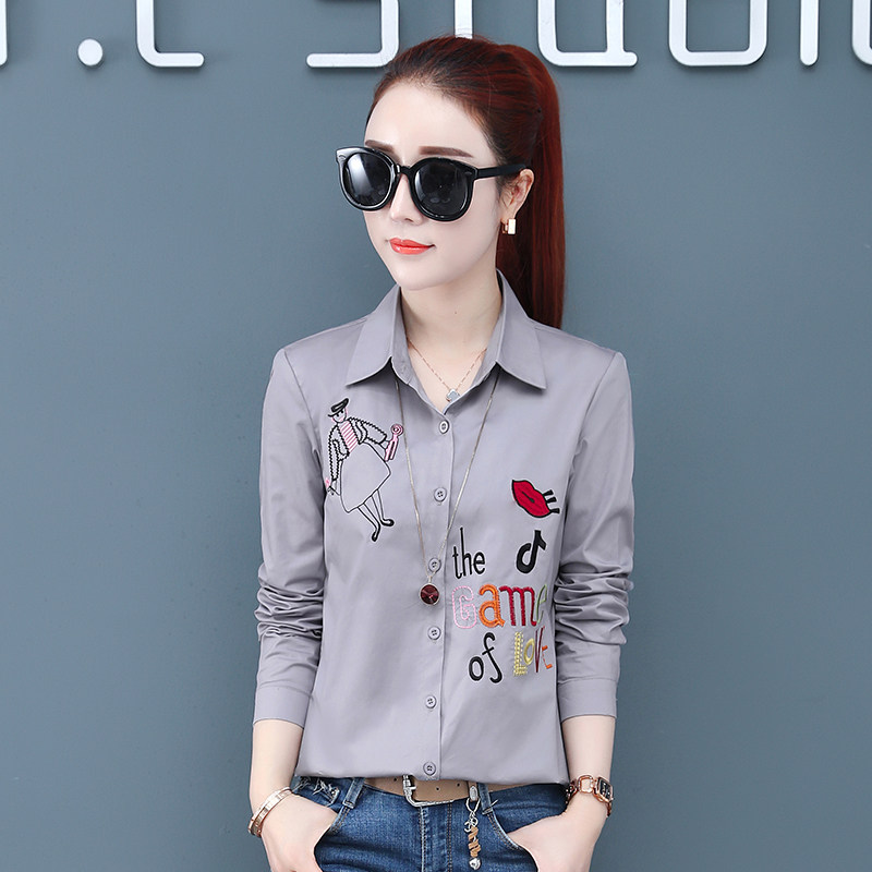 Cotton shirt women 2021 new autumn winter dress Korean long sleeve embroidered shirt top embroidered plus velvet topped