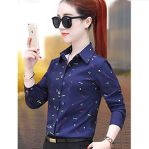 Chiffon shirt womens long sleeve loose floral shirt 2021 spring dress new middle-aged mother top print shirt Korean version