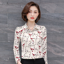 Chiffon flower shirt women long sleeve 2020 spring dress new womens shirt small floral shirt mother loose print tide