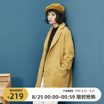  omont egg tarts retro wild college style suit collar mid-length woolen coat womens coat winter and autumn
