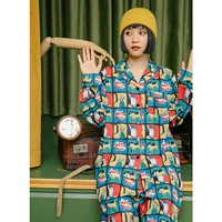 omont Ретро пижама для отдыха, лонгслив, штаны, комиксы, весенний комплект, оверсайз, тренд сезона