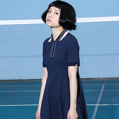 taobao agent omont Long knitted summer dress, mid-length, polo collar