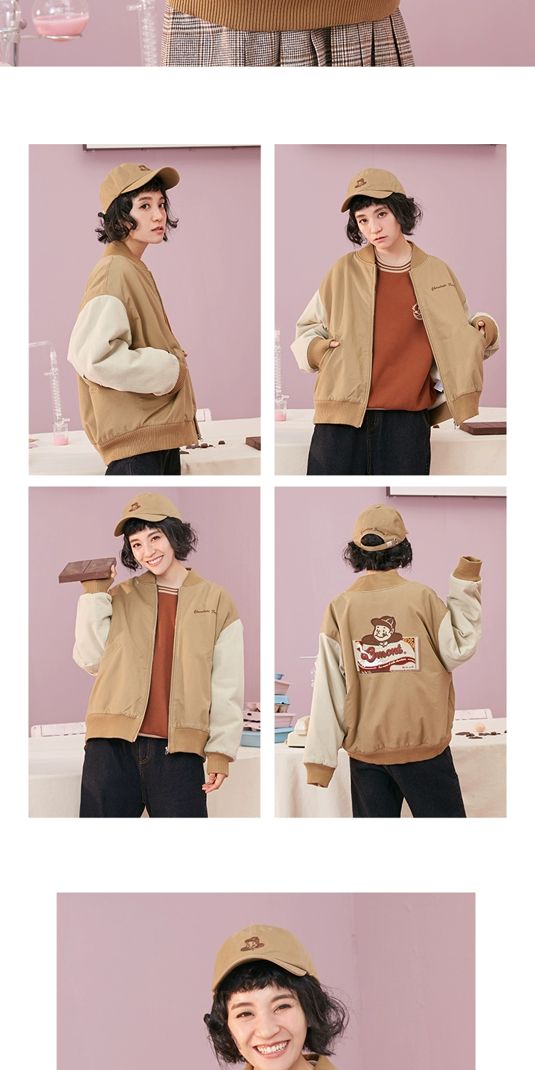 Omont trứng tart nhà retro lỏng giản dị áo khoác ngắn thêu áo khoác bông nữ bóng chày đồng phục quần áo mùa đông - Bông áo khoác kaki lót lông nữ dáng dài