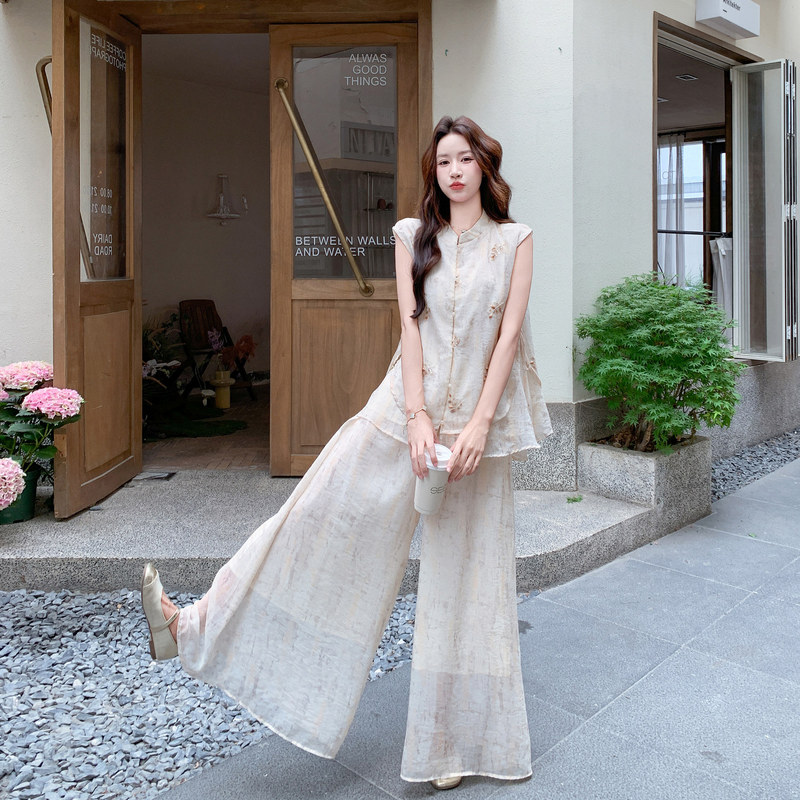 Rixo Off New Chinese Style Embroidered Sleeveless Top Set for Women Summer 2026 New Wide-Leg Pants Two-Piece Set