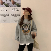  SANDRO MOSCOLONI lazy style fashion wear fake two-piece sweater 2021 new loose cartoon print