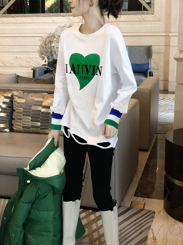 Sandro Moscoloni printed white round-collar T-shirt fashion and sleeve tops for spring and autumn