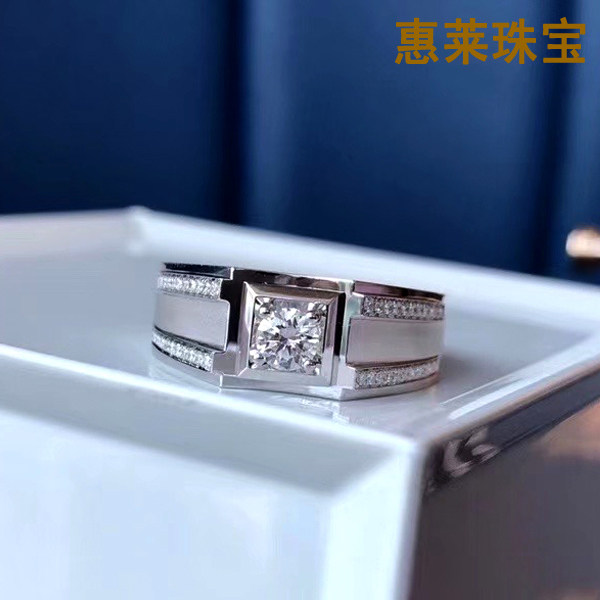 Wyley jewelry 18K gold diamond male ring of simple engagement and marriage fashion broad version of men's diamond ring