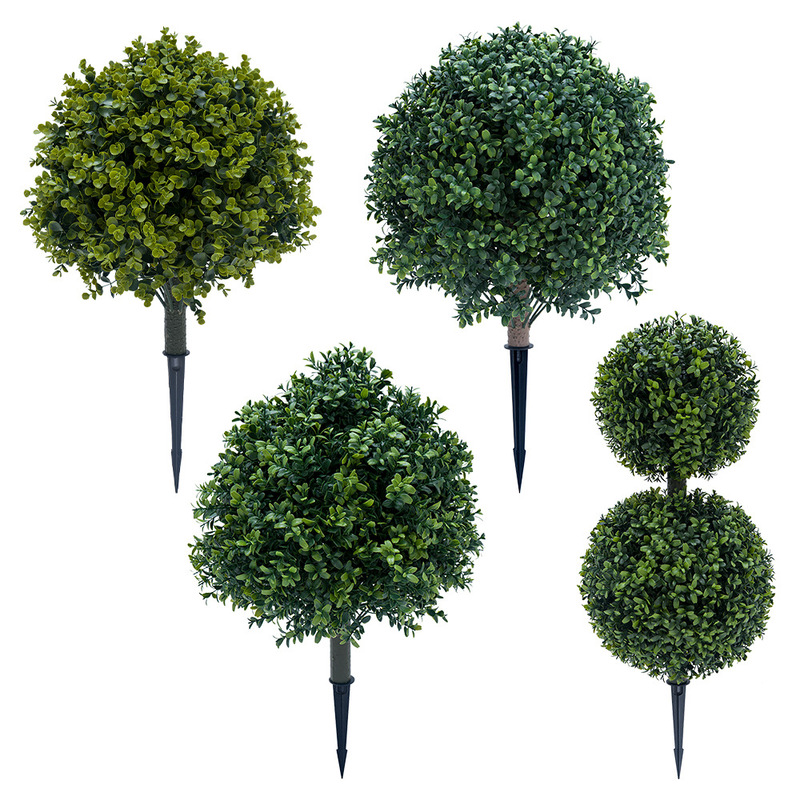 Artificial Boxwood Ball Pine and Cypress Green Plant Potted Fake Tree for Courtyard, Shopping Mall, Flower Box, Outdoor Decoration Ornament