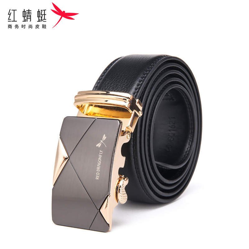 Red dragonfly men's belt middle-aged leather leather belt automatic buckle British business youth pants belt men's tide