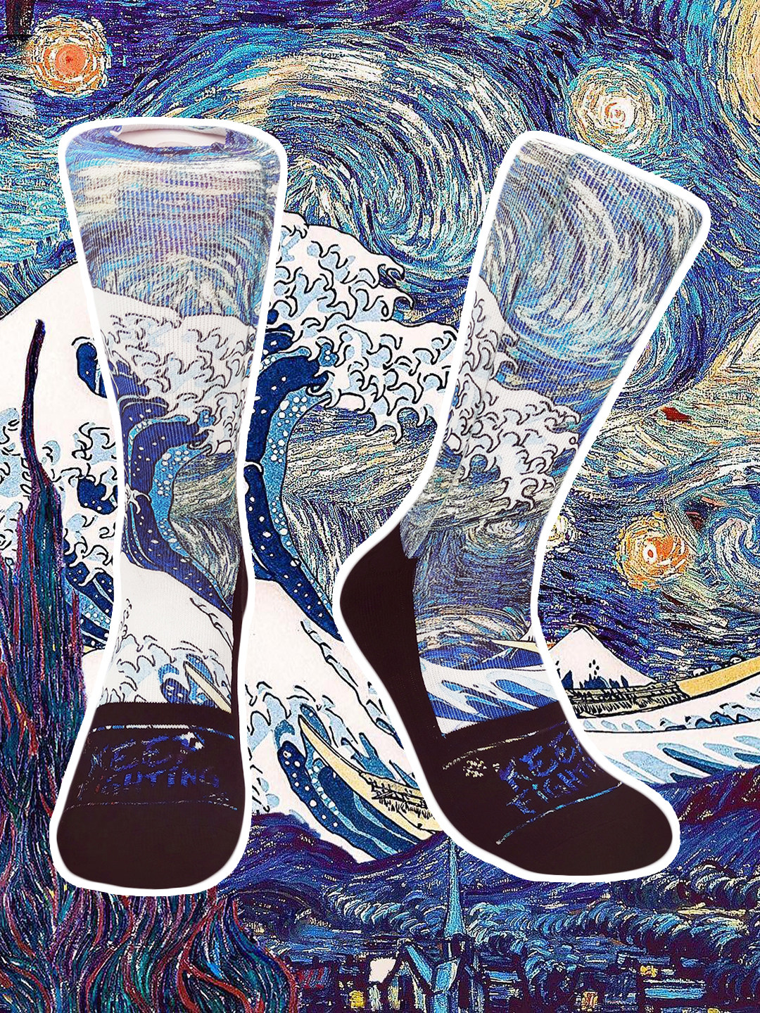 Niche artistic trend Van Gogh's famous oil painting socks designer creative literary print towel bottom mid-tube socks