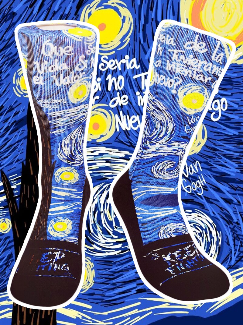 Niche artistic trend Van Gogh's famous oil painting socks designer creative literary print towel bottom mid-tube socks