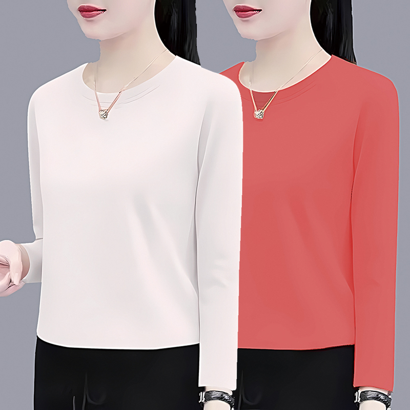 100% Pure Cotton Long-Sleeve T-Shirt for Women, Spring and Autumn, Short Style for Petite Figures, Age-Reducing, Solid Color, Regular Shoulder Top, Inner Layer Base Shirt