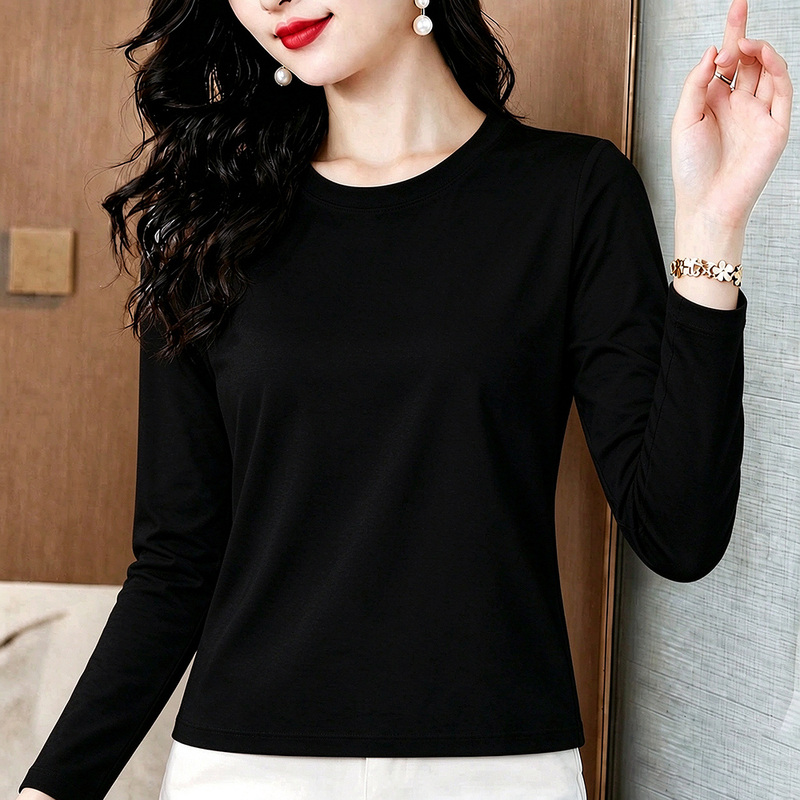 Solid Color Regular Shoulder Long-Sleeve T-Shirt Base Layer for Women, Early Autumn 2026 New Style, Simple and Versatile, Petite and Plus-Size Top Solid Color Regular Shoulder Long-Sleeve T-Shirt Base Layer for Women, Early Autumn 2026 New Style, Simple and Versatile, Petite and Plus-Size Top