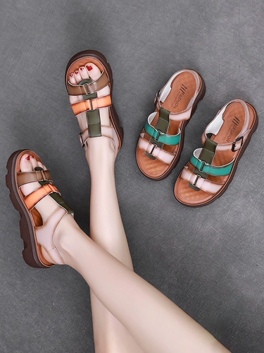 Модные сандалии для матери, комфортная обувь, нескользящие летние туфли, из натуральной кожи, большой размер, мягкая подошва