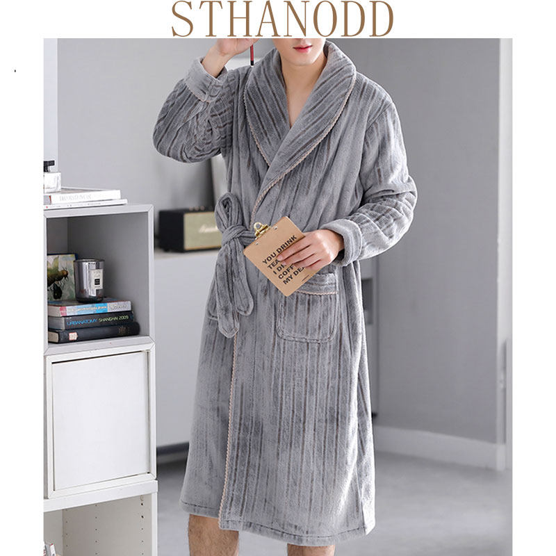 Bigano sleepwear male sleepwear male sleepwear male style Autumn Winter Style Coral Fleece Thickened with velvet Warm Flannel bathrobe Long version