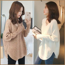 Maternity wear autumn tops spring and autumn lazy style outer wear slit bottoming sweater sweater suit Korean style