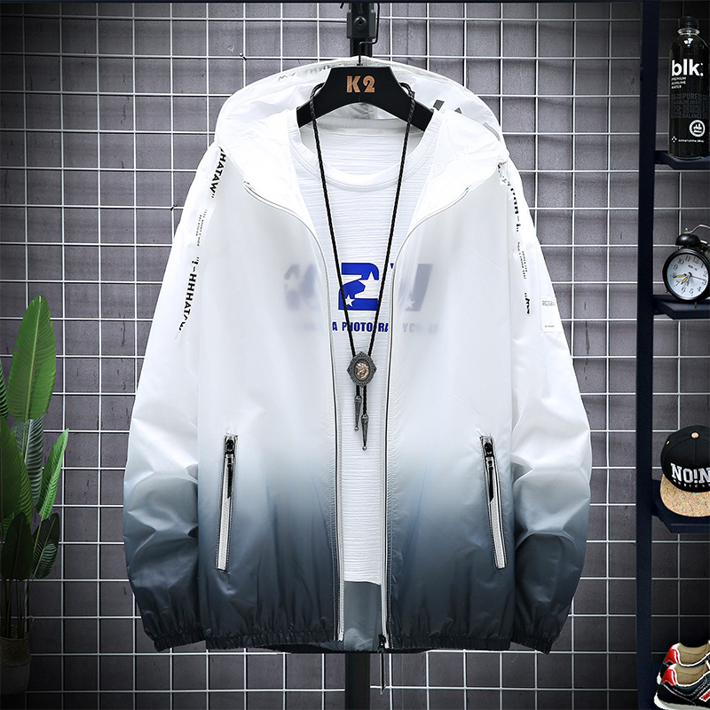 Gradient Color Hooded Sun Protection Clothing for Men, Summer Ice Silk Ultra-Thin Outdoor Anti-Uv Jacket, Couple's Jacket
