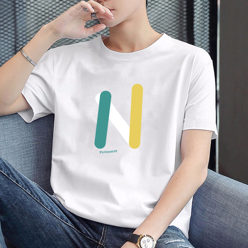 summer 2021 new short-sleeved t-shirt men's fashion brand ice silk trend pure cotton t-shirt round neck half sleeve white clothes