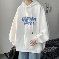 Hooded White Sweatshirt Men's Spring and Autumn Jacket Couple's National Style Trendy Brand 2025 New Heavyweight Men's Clothing Top