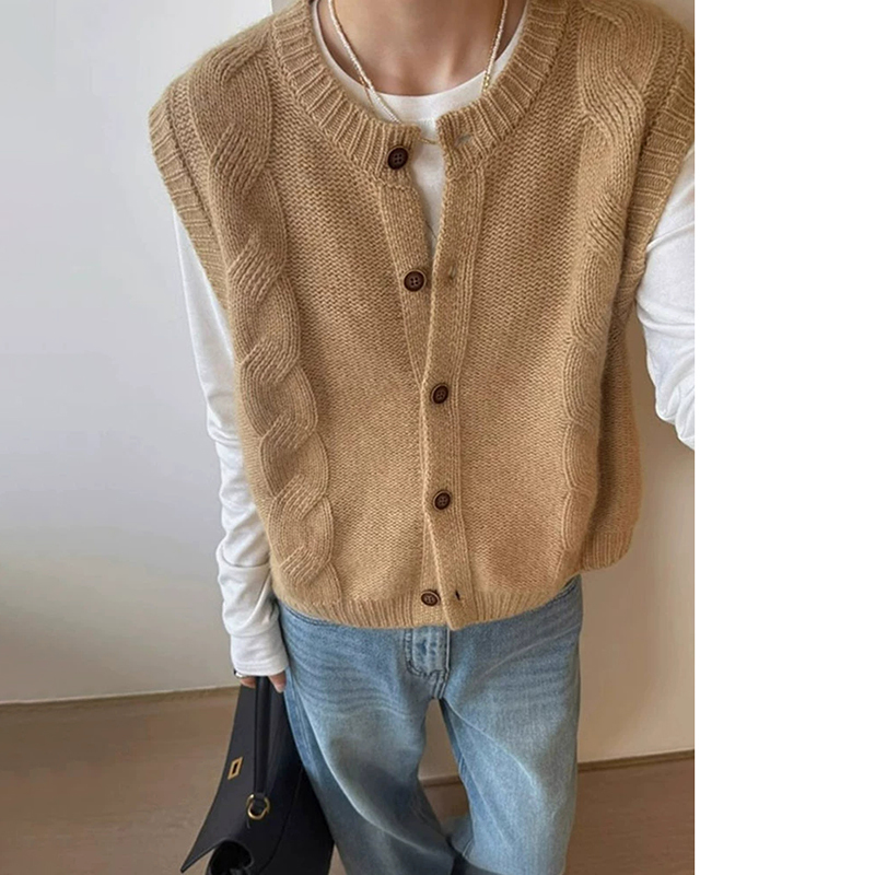 European-Style Hemp Flower Knit Cardigan Vest for Women, Pure Wool Sweater Vest, Autumn and Winter Cashmere Layered Sweater Vest