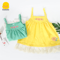 Summer Clearance Yellow Duckling Girls Dress Summer Baby Girl Lace Side Suspender Dress Girl Baby 2-4 Years Old Dress
