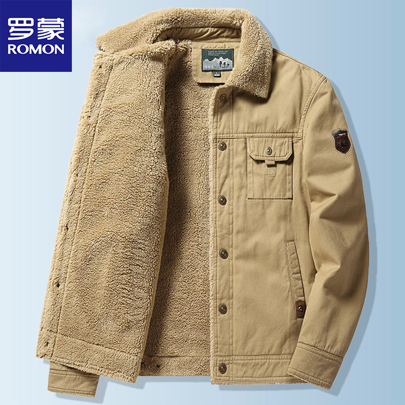 Romon Men's Jacket Autumn and Winter New Style Warm Lamb Wool Workwear Jacket with Fleece Lining Thickened Casual Turn-Down Collar Cotton Coat Romon Men's Jacket Autumn and Winter New Style Warm Lamb Wool Workwear Jacket with Fleece Lining Thickened Casual Turn-Down Collar Cotton Coat