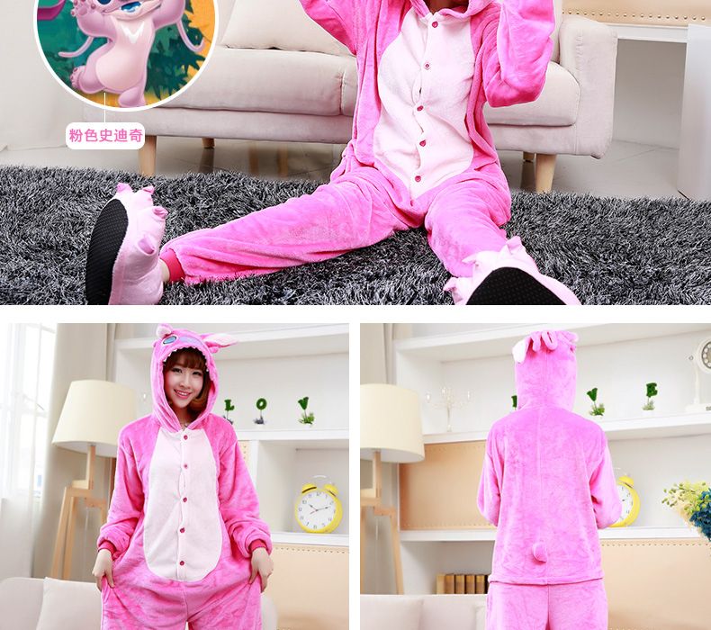 Flannel đàn ông và phụ nữ cặp đôi dễ thương trưởng thành anime khủng long động vật hoạt hình bộ đồ ngủ liền kề mùa thu và mùa đông lông cừu dày đồ ngủ họa tiết phim hoạt hình
