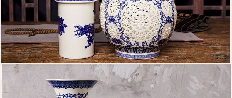 Jingdezhen ceramics hollow - out floret bottle of the sitting room of Chinese style household adornment furnishing articles archaize rich ancient frame art decoration