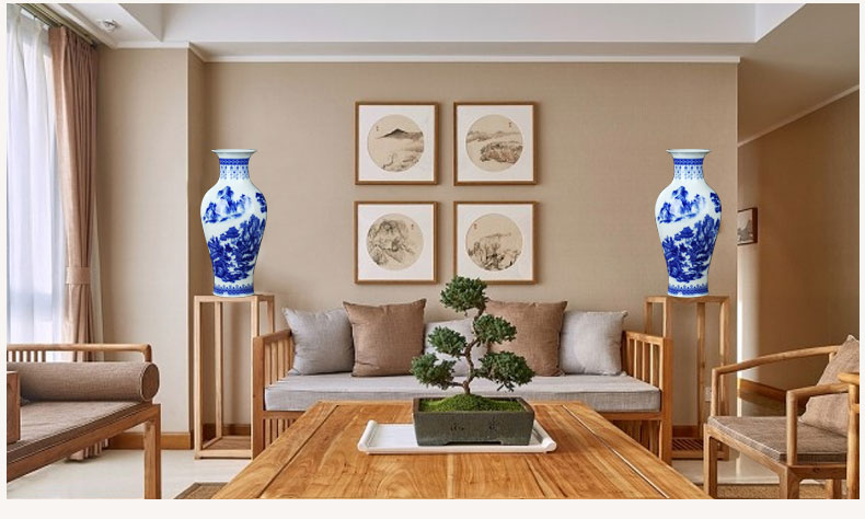 Blue and white porcelain of jingdezhen ceramics flower arranging antique vase lucky bamboo living room TV cabinet craft ornaments furnishing articles