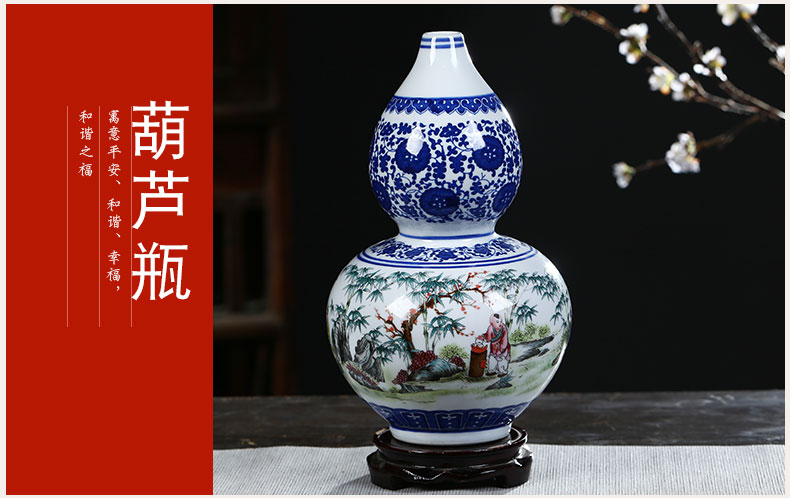 Jingdezhen ceramic furnishing articles antique blue and white porcelain vases, flower arrangement is lucky bamboo home sitting room TV ark, adornment