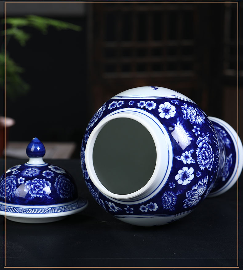 Jingdezhen blue and white ceramics storage tank general tea pot Chinese style household adornment sitting room ark, furnishing articles