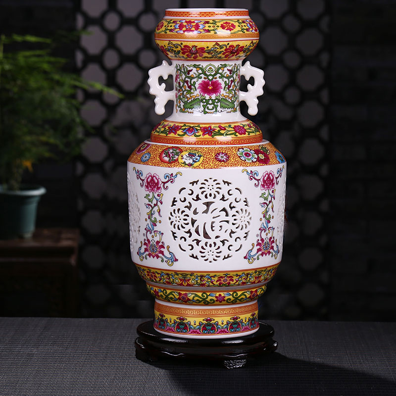 Jingdezhen ceramics hollowed famille rose porcelain vase archaize contracted sitting room home fashion accessory products furnishing articles
