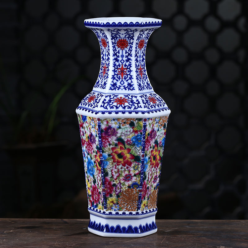Jingdezhen blue and white porcelain antique archaize ceramic vase furnishing articles the six - party new Chinese flower arranging sitting room adornment