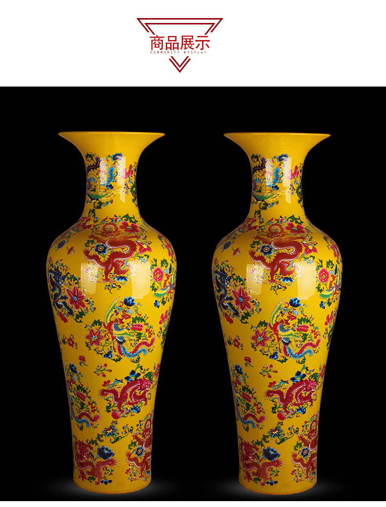 Ceramic floor big jingdezhen porcelain vase Chinese longfeng porcelain bridal chamber to heavy adornment is placed large living room