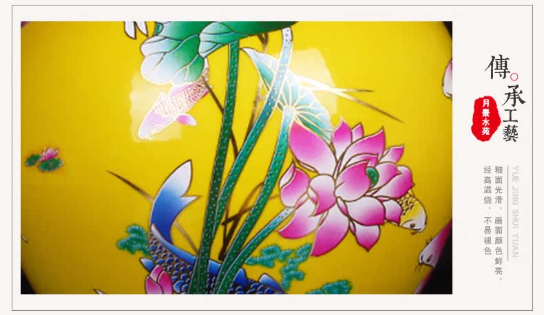 Jingdezhen ceramics yellow glaze lotus flower vase household decoration sitting room decoration crafts are a wedding gift
