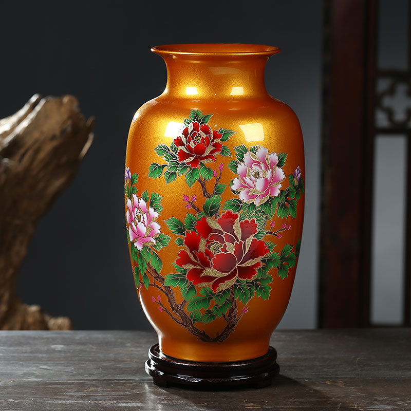 Jingdezhen ceramic vase powder anaglyph peony flower arranging furnishing articles furnishing articles home sitting room adornment rich ancient frame porcelain