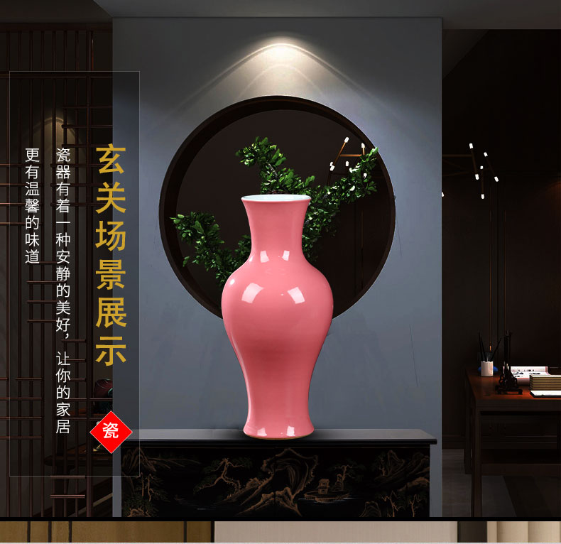 Jingdezhen ceramics pink color glaze vase sitting room of Chinese style household study flower arranging flower, adornment is placed