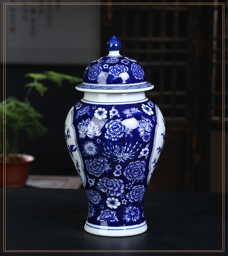 Jingdezhen blue and white ceramics storage tank general tea pot Chinese style household adornment sitting room ark, furnishing articles