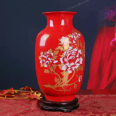 Jingdezhen Ceramics China Red Peony Winter Melon Vase Home Decoration New House Ornaments Decoration