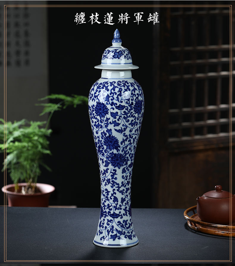 Jingdezhen ceramics arts and crafts porcelain vase of blue and white porcelain vase sitting room adornment household can of rich ancient frame furnishing articles