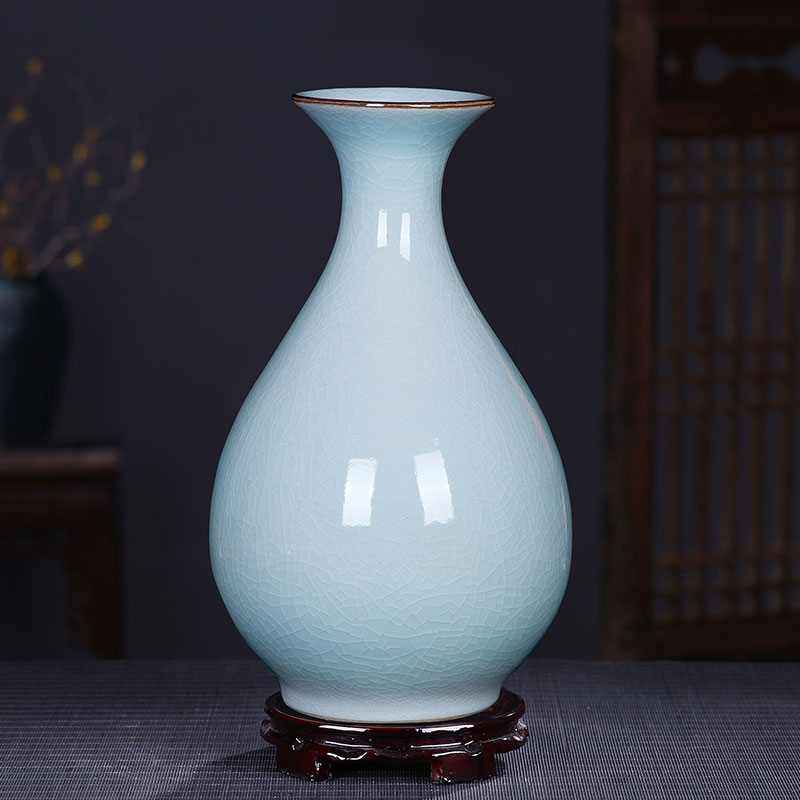 Jingdezhen ceramics antique vase shadow blue glaze up crack sitting room home decoration handicraft decoration furnishing articles