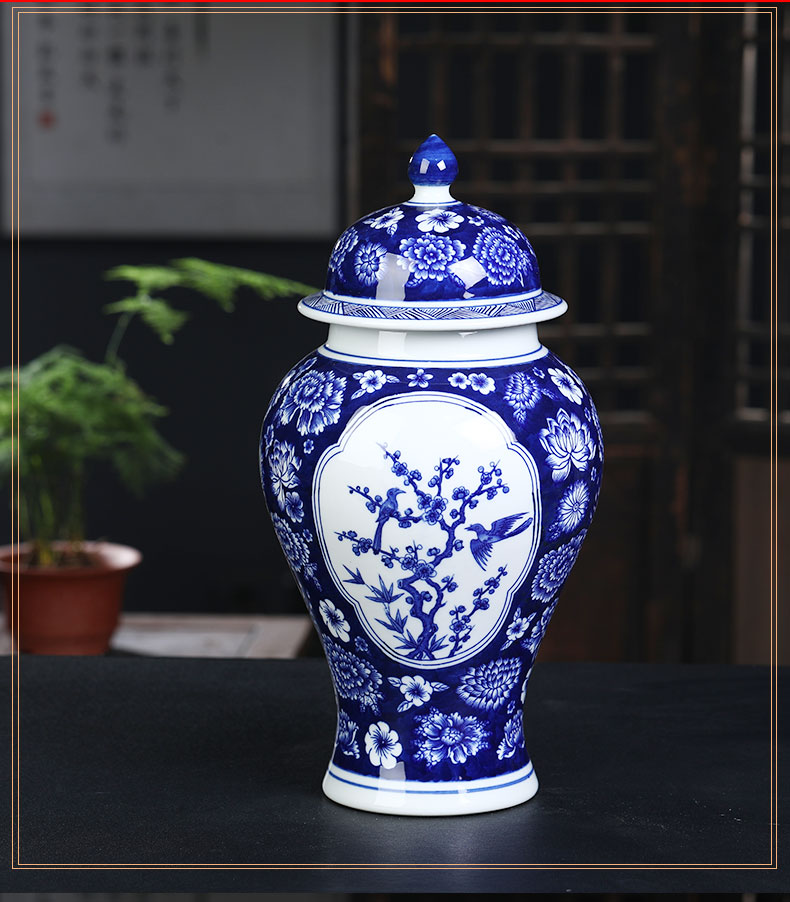 Jingdezhen blue and white ceramics storage tank general tea pot Chinese style household adornment sitting room ark, furnishing articles