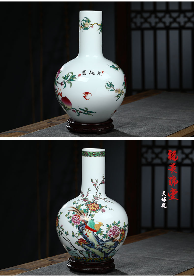 Jingdezhen ceramics vase the peach flower arranging antique Chinese style household TV ark, decoration crafts are sitting room