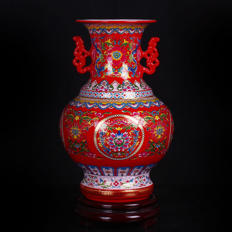 Archaize of jingdezhen ceramics colored enamel ears rich ancient frame vase home sitting room adornment handicraft furnishing articles